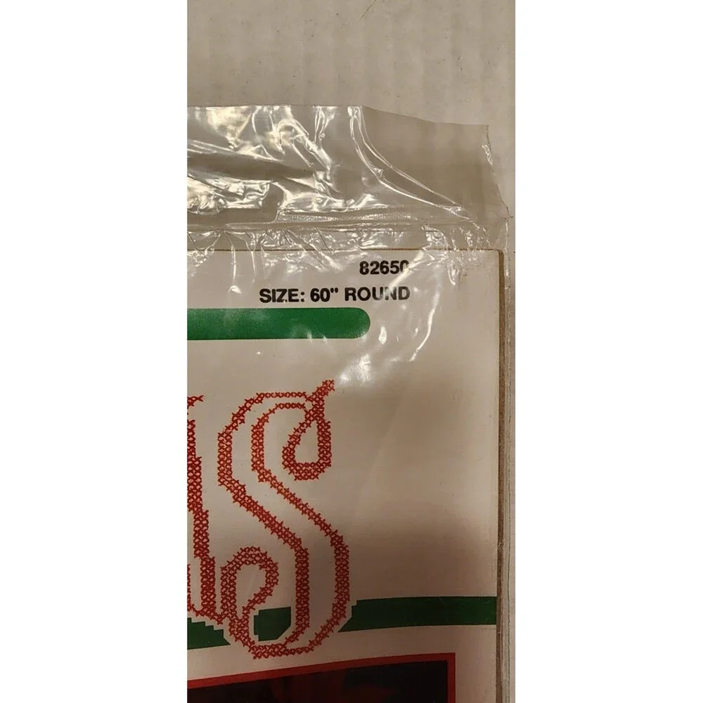 Bucilla Stamped Cross stitch Kit 60” Round Tablecloth Holiday Tree 82650 New Vtg